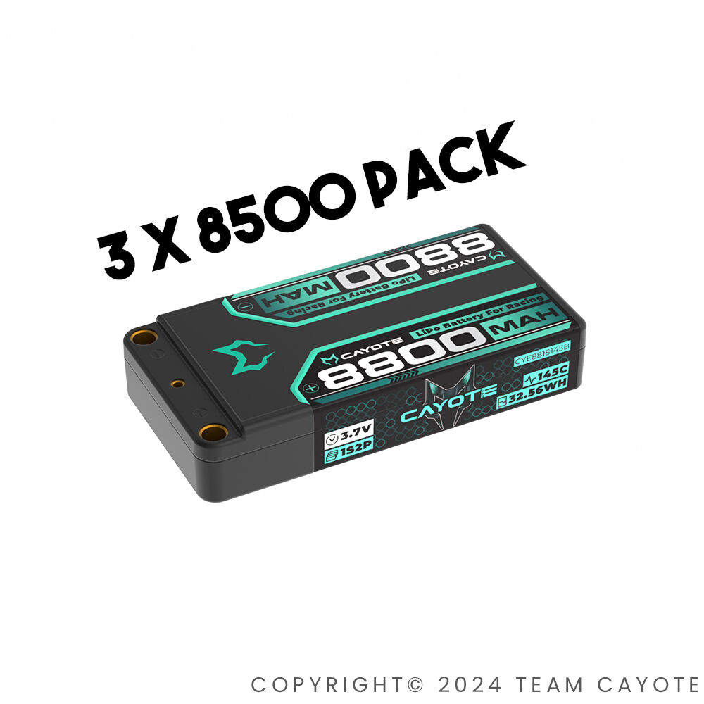 3-Pack CAYOTE Racing 8800mAh 1S LiPo Battery 3,7V 145C 162g | CA
